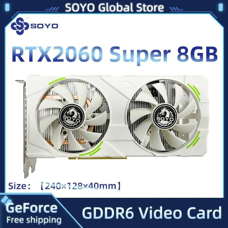 UnKnown [해외] SOYO GeForce RTX 2060 Super 8GB GDDR6 PCIEx 16 그래픽 카드 컴퓨터 사무용 부품 비디오 게임용 RTX2060 8G