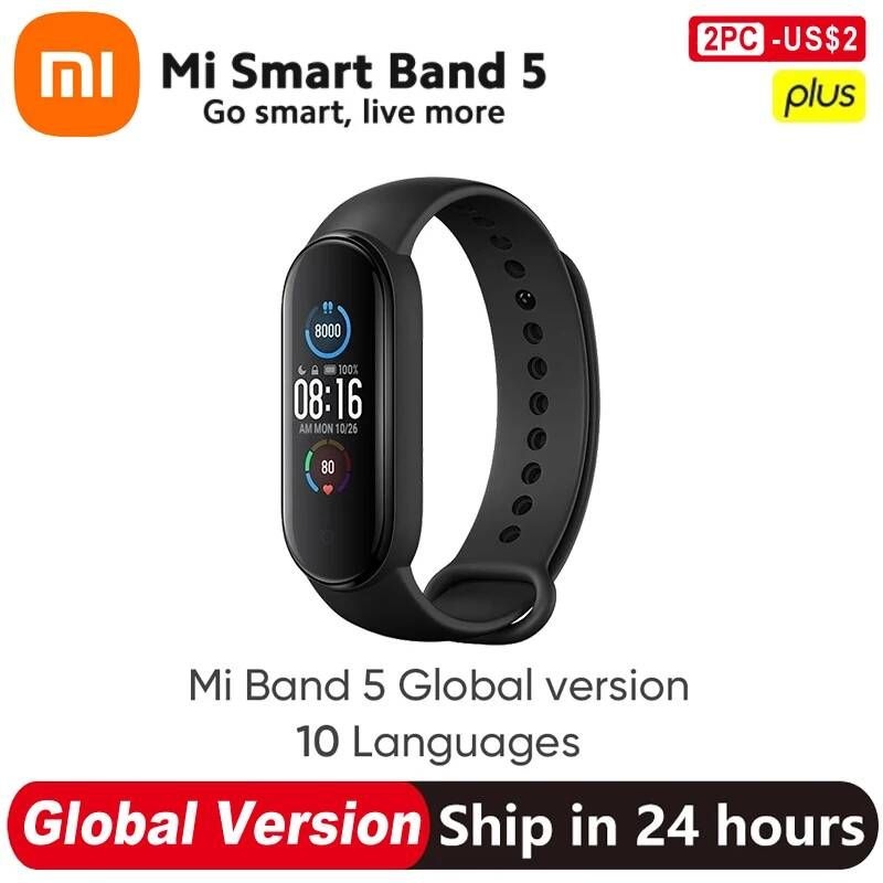 UnKnown [해외] 스마트 워치 손목 밴드 Xiaomi-글로벌 버전 Mi Band 5 팔찌 6 색 AMOLED 스크린 Miband 7 혈액 산소 피트니스 트래커 방수