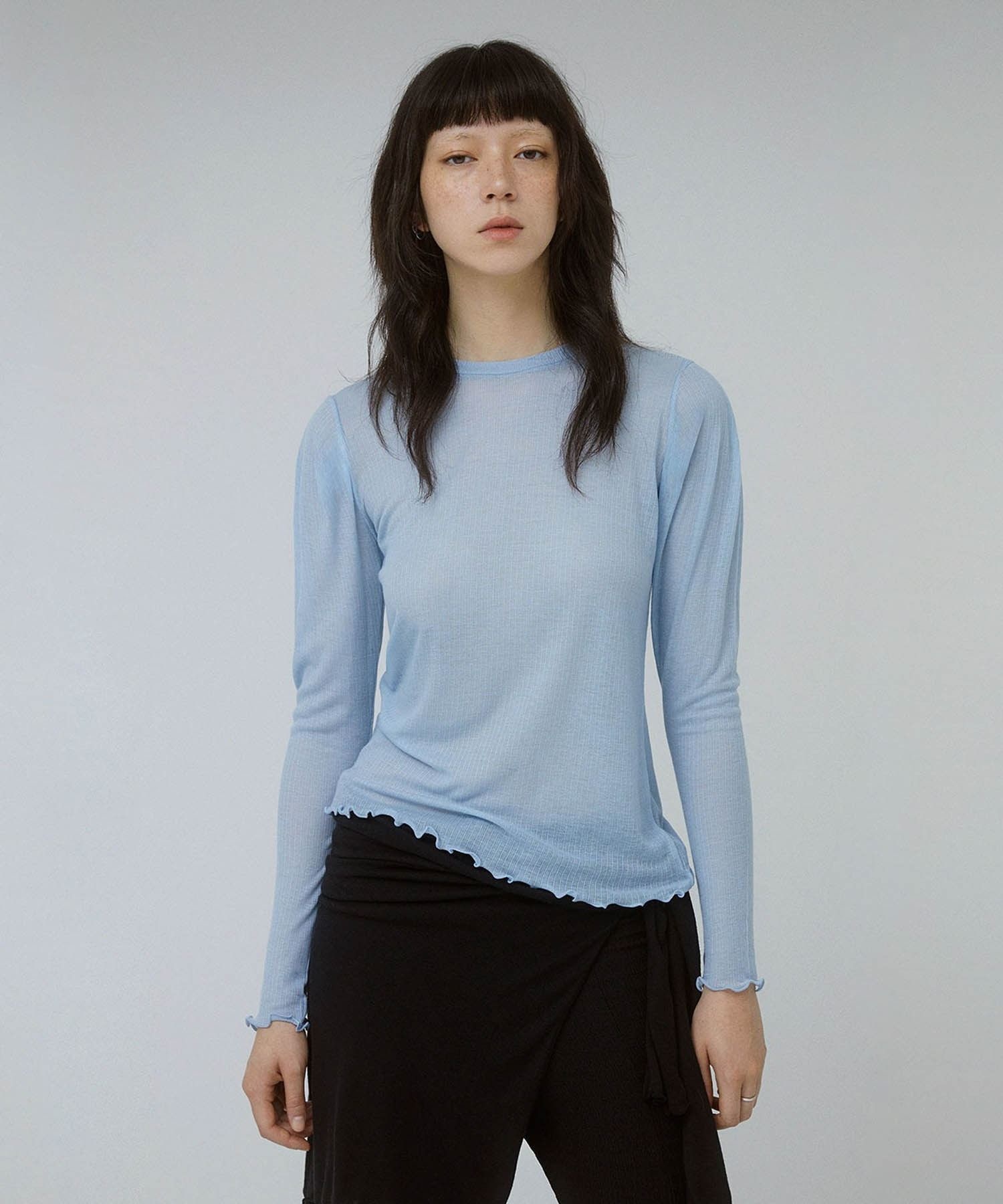 티백 RE PETIT TUCK WOOL TENCEL T-SHIRTS BL 리 쁘띠 터크 울텐셀 티셔츠 블루