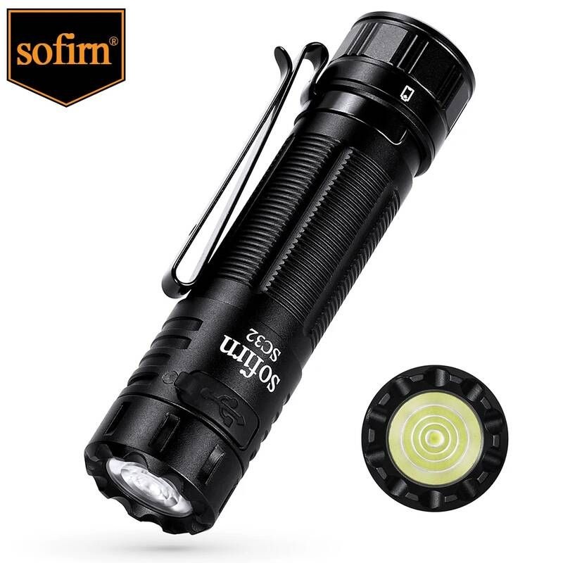 손전등 캠핑 랜턴 낚시 미니 후레쉬 Sofirn-SC32 LED 최대 2000lm USB C 충전식 전술 토치 포켓 EDC 라이트 조도 조절 테일