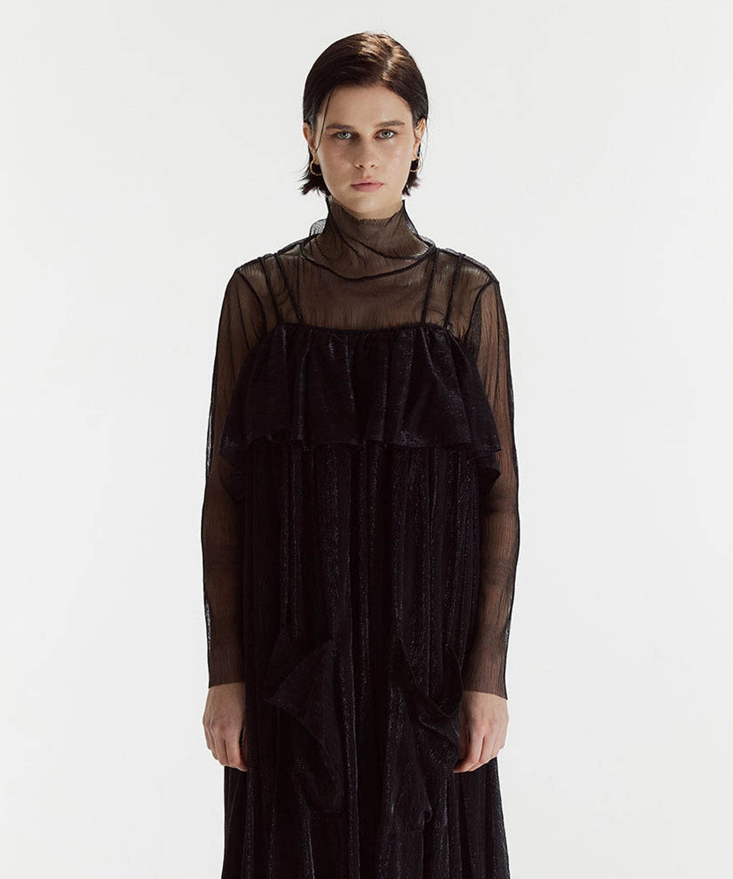 티백 SHEER PLEATS LACE TOP BK 시어 플리츠 레이스탑 블랙