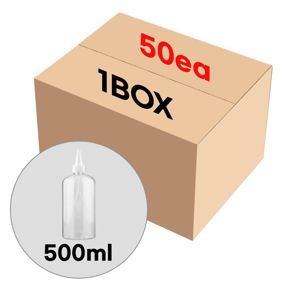 화이트 뾰족캡 투명 용기 500ml 플라스틱 화장품용기 공병 소분병 여행 (1BOX 50개)