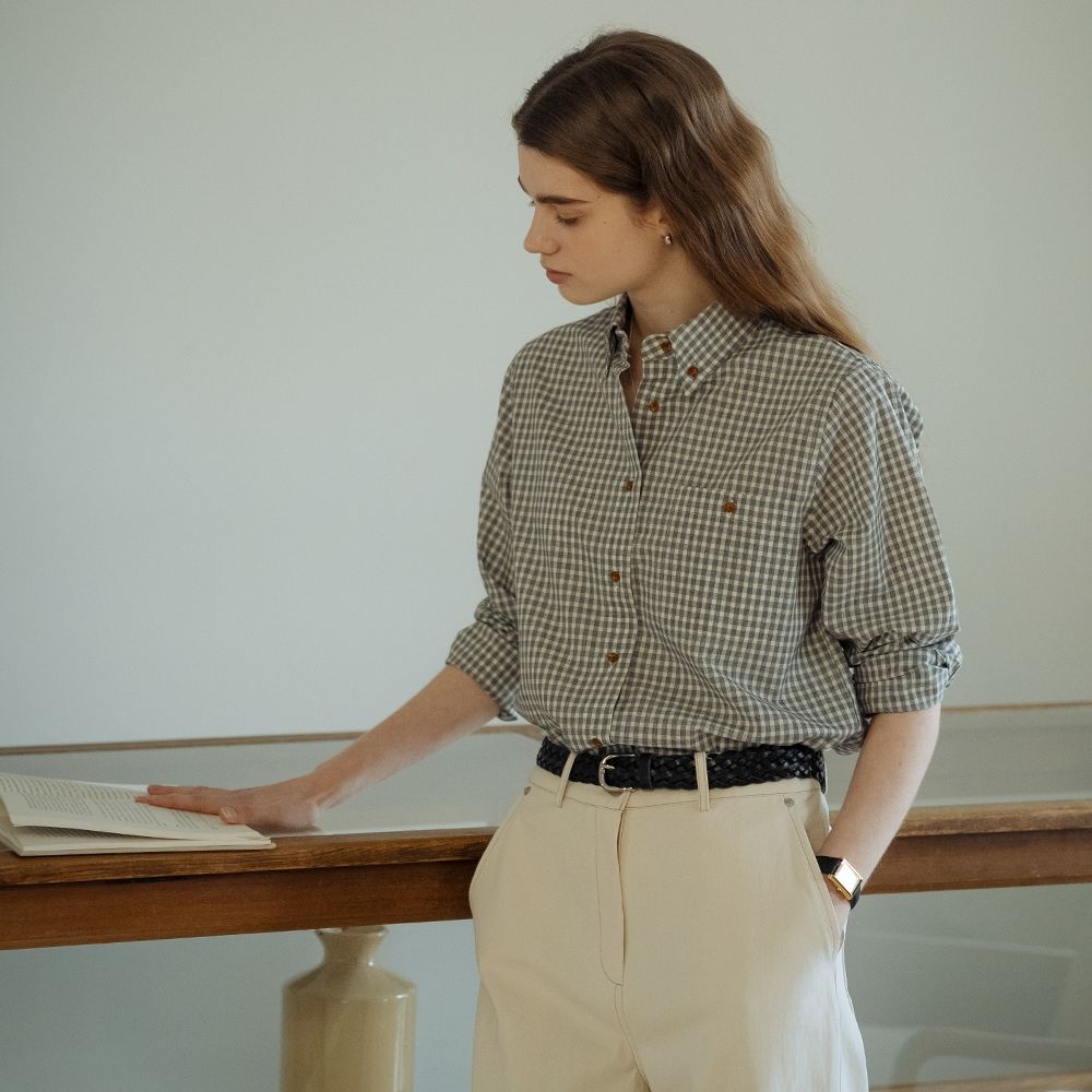 틸아이다이 Gingham check soft cotton shirt_Black