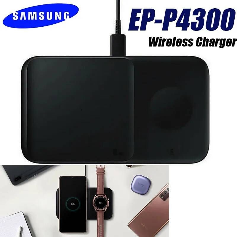 Samsung [해외] 무선 멀티 고속 C타입 핸드폰 휴대폰 충전기 원래 삼성 호환 2in1 패드 듀오 EP-P4300 아이폰 갤럭시 시리즈 전화 버