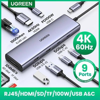 ノートPC マルチポートCタイプUGREEN USB Cハブ4K 60HzタイプHDMI 2.0 RJ45 3.0 PD 100W アダプター Macbook Air Pro iPad M1 PCアクセサリー