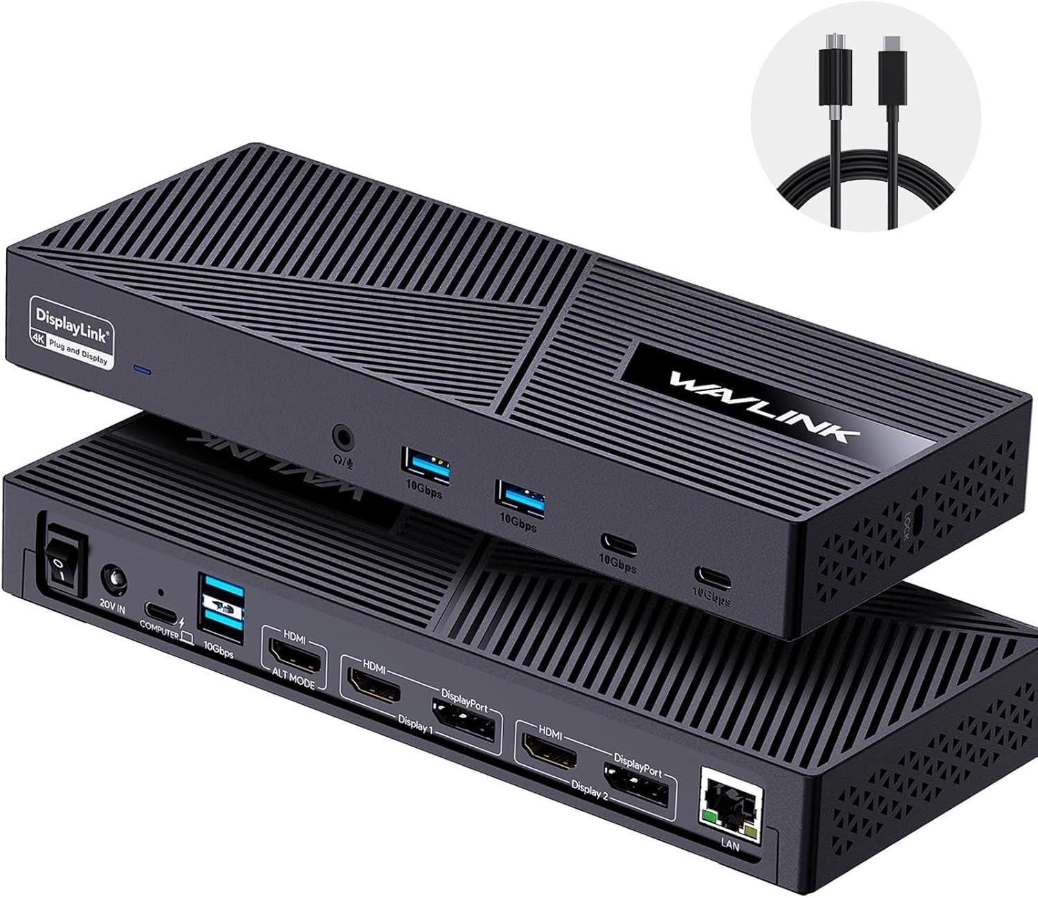 [해외] WAVLINK 디스플레이링크 도킹 스테이션 3 모니터(M1-M5, Neo), Windows | 100W PD, 3×HDMI/2×디스플레이포트, 6×10Gbps USB 포트,