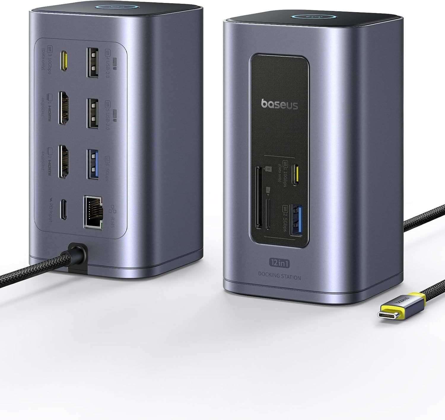 [해외] 윈도우용 모니터 2개가 있는 베이스어스 노모스 에어 12-in-1 도킹 스테이션 | 4K HDMI, 10Gbps USB-C/A, SD/TF 카드 리더,