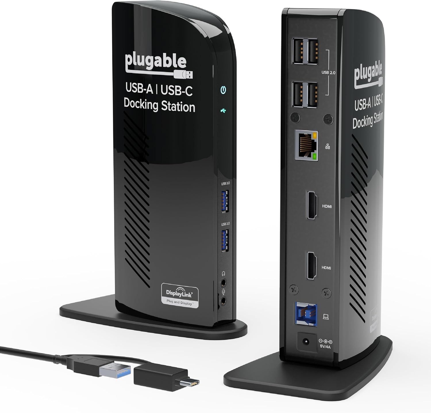 [해외] Windows 및 Mac용 플러그형 유니버설 노트북 도킹 스테이션 듀얼 HDMI 모니터(드라이버 필요), USB 3.0 또는 USB-C, 2배