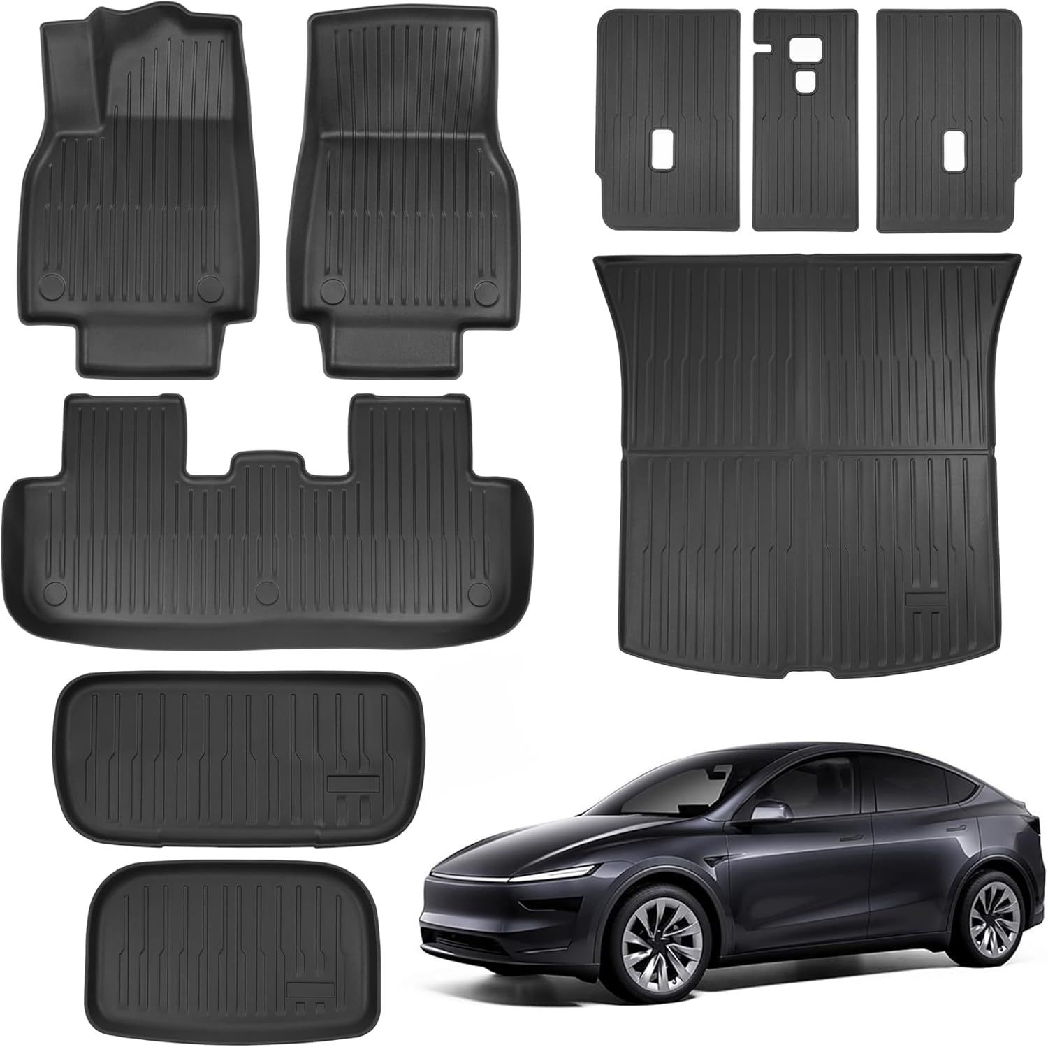 [해외] Tesla Model Y 2026(주니퍼)용 RUTU 커스텀 핏 바닥 매트 - 9 PCS 풀 세트 전천후 TPE 논슬립 이지 클린 카 라이너, 쿠션