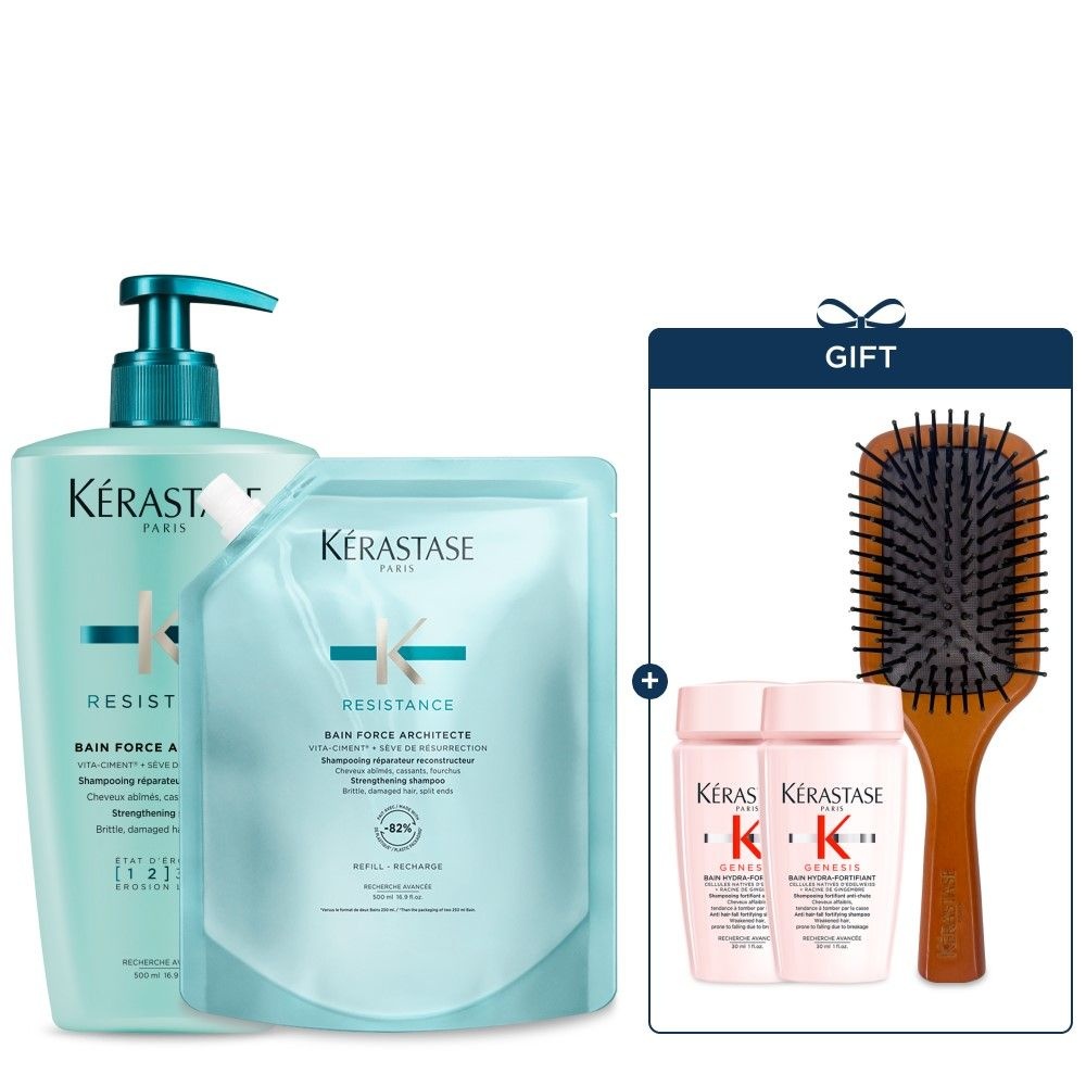 방 포스 아키텍트 샴푸 1L 세트 (본품 500ml + 리필 500ml)(+우든 패들 브러쉬+제네시스 샴푸 30ml 2개)