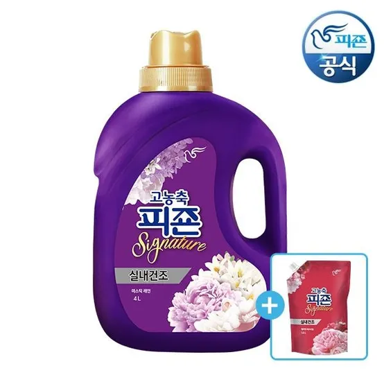 [APP전용][플라워 1.6L 리필 1개 증정] 피죤 고농축 실내건조 섬유유연제 시그니처 4L 용기 x 1개 미스틱레인/플라워