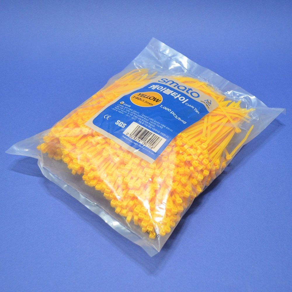 스마토 컬러 케이블타이 140mm 황색 1000개 1125476 전선 물품 식별 분류 그룹화