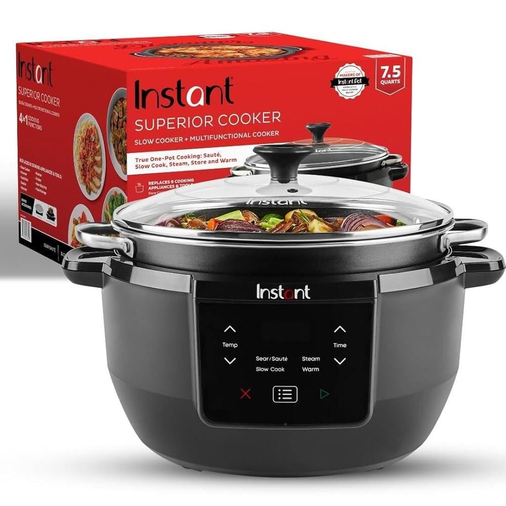 Instant Pot [해외] Instant Pot Superior Cooker 7.5QT 슬로우 쿠커 멀티쿠커 4-in-1 기능 시어/소테 쿡/로스트 스팀 워밍 메이커 제작 [호환]