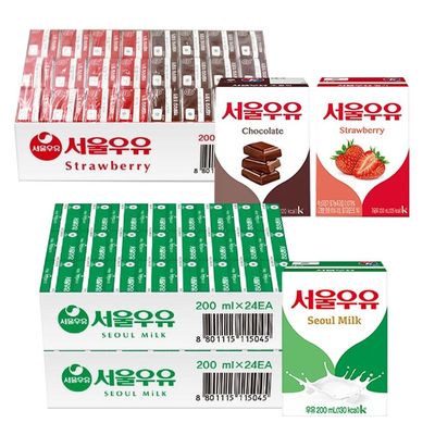 서울우유 멸균우유 흰우유48개+초코12개+딸기12개 (200ml 총72개)