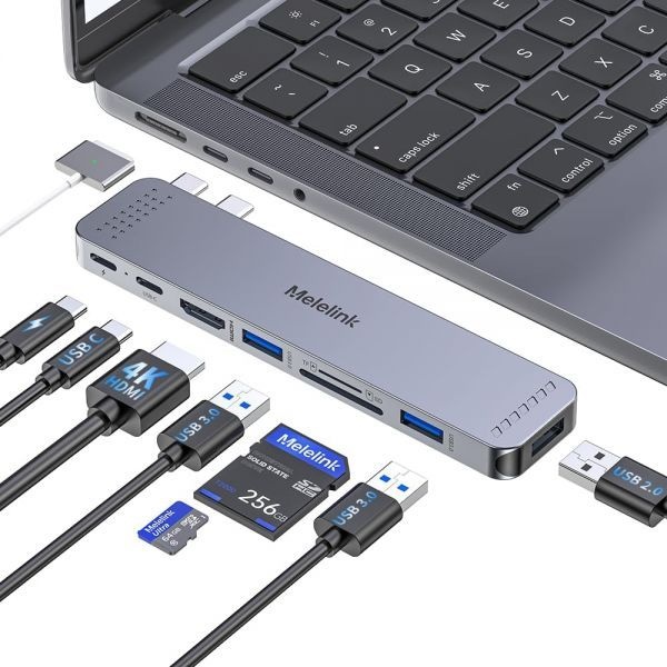 [해외] 맥북 프로/에어 M5 M4 M3 M2 M1 2026-2018 13인치 15인치 16인치용 USB C 허브 어댑터, 맥 멀티포트 HDMI 4K@60hz가 있는 8 in 2 액