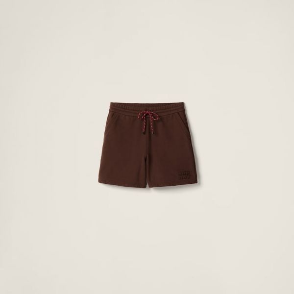 Miu Miu [해외] 미우미우 프랑스 최신상 미우미우 코튼 플리스 후리스 반바지 코코아 브라운 MJP340_15AV_F0324_S_OOO 국내 A/S 가능