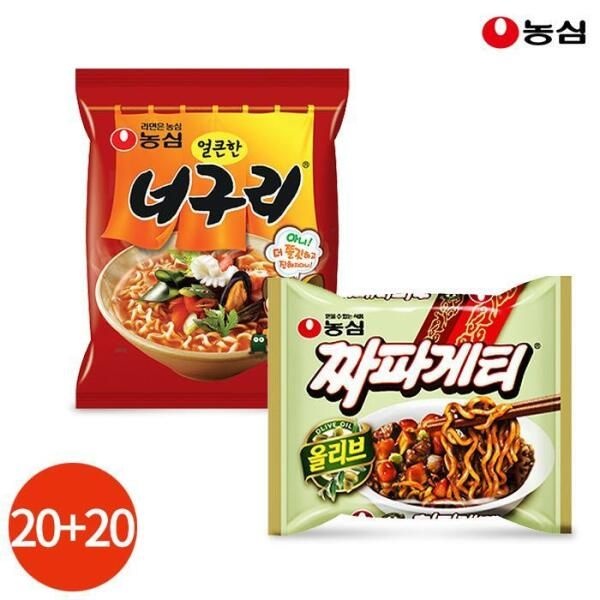 농심 [셀러허브 식품] 반반세트 농심 짜파게티 너구리 짜파구리 40봉 세트