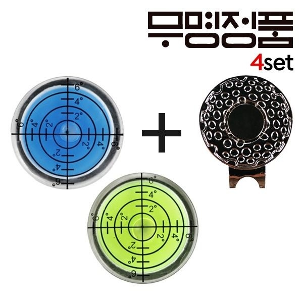 [패션플러스][제이투엠골프]무명경사체크 그린수평볼마커4개+클립4개