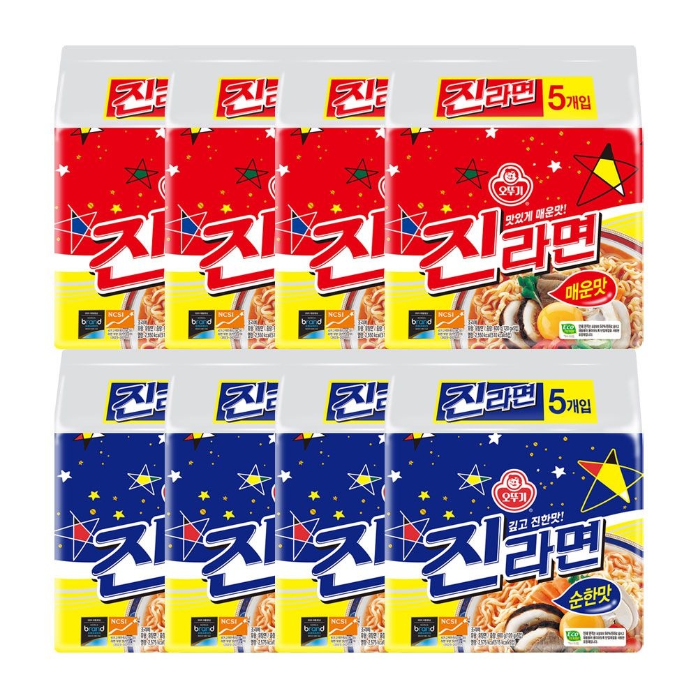 4+4 오뚜기 진라면 매운맛/순한맛/약간매운맛/진비빔면/스낵면/열라면/짜슐랭/참깨라면 외