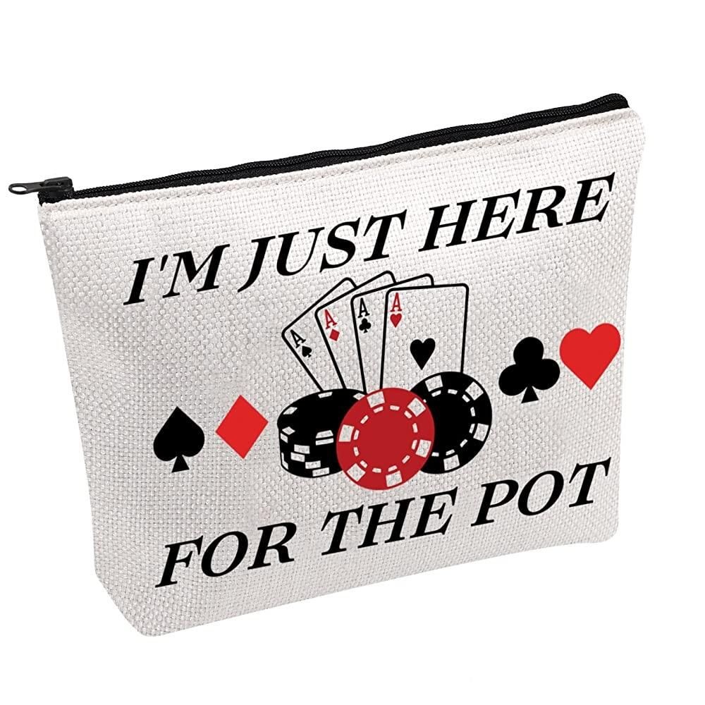 [해외] PWHAOO 도박 보관 가방 포커 선물 I'm Just Here For The Pot Bag 카지노 테마 파티 도박꾼 B [호환]