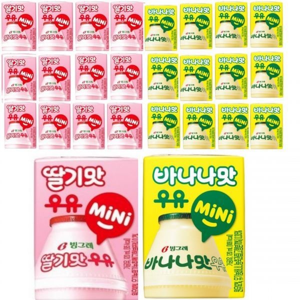 빙그레 멸균우유 미니 120ml 24팩 딸기맛12팩 바나나맛12팩 간식 어린이집 학교 화이트데이 발렌타인데이 학원
