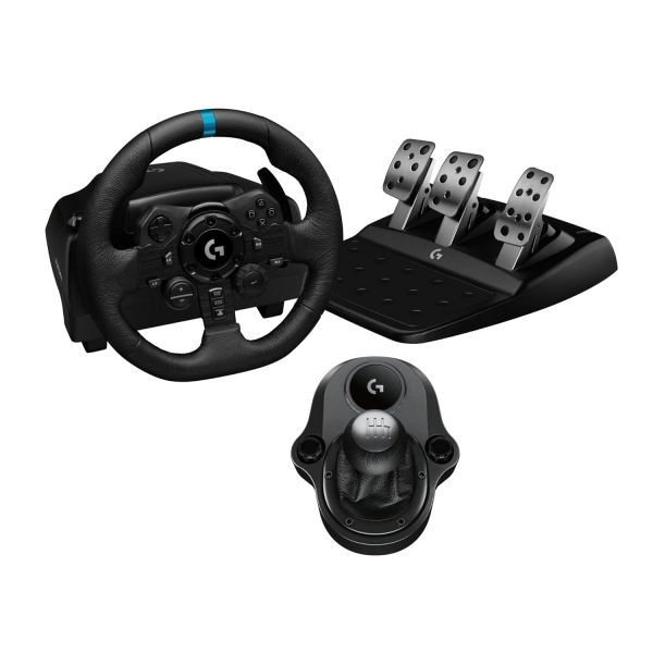 Logitech G [해외] 로지텍 G923 레이싱 휠 페달 세트 트루포스 포스 피드백 G 드라이빙 시프터 자연 추출물 가죽 PS5 PS4 PC Mac 호환 블랙
