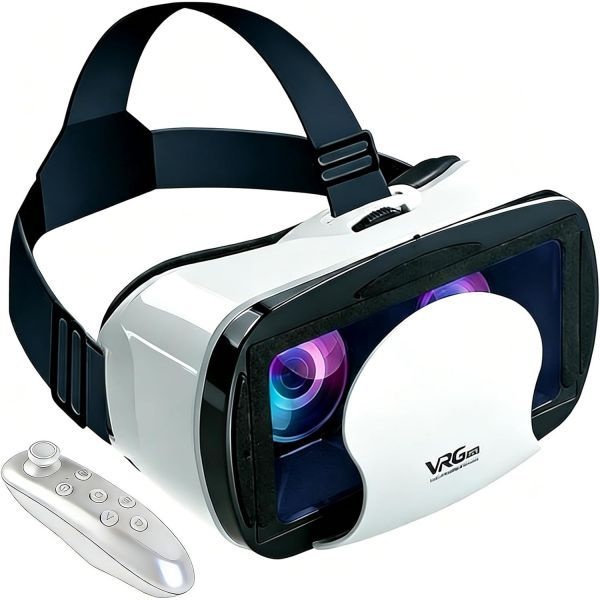 Haptique [해외] 스마트폰용 가상현실 헤드셋 컨트롤러 포함 3D VR 안경 조절 가능한 고글 5.0~7.0인치 아이폰호환 안드로이드폰 호