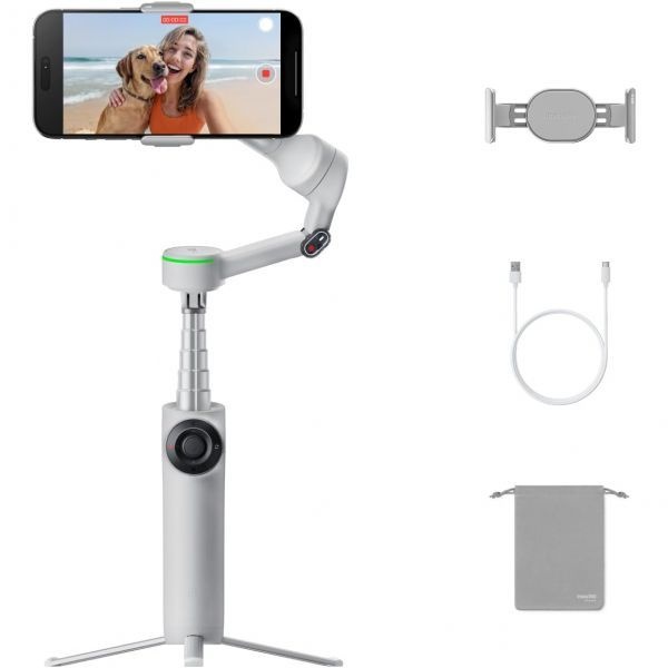 Insta360 [해외] 인스타360 Flow 2 Pro 그레이 접이식 AI 스마트폰 짐벌 Apple DockKit을 통한 200개 이상의 앱에서 트래킹 지원 다중 인물 3
