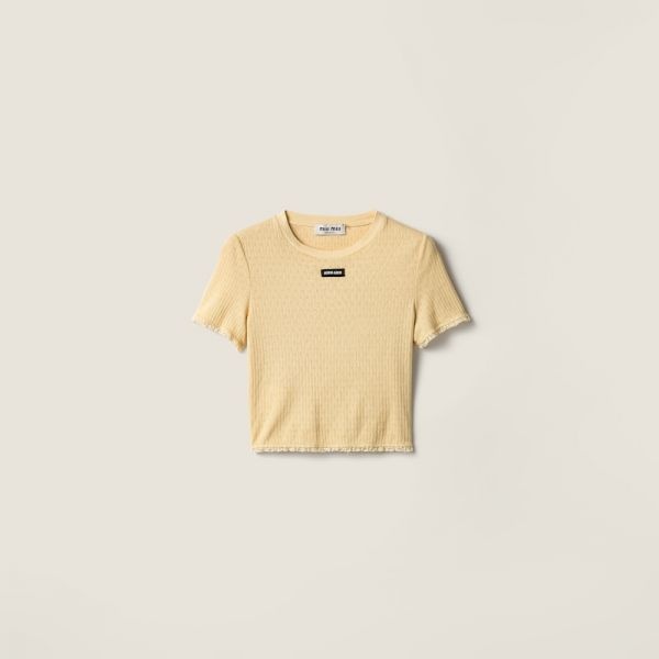 Miu Miu [해외] 미우미우 프랑스 최신상 미우미우 가먼트 다이드 코튼 탑 크림 MT2206_19DF_F0061_S_OOO 국내 A/S 가능