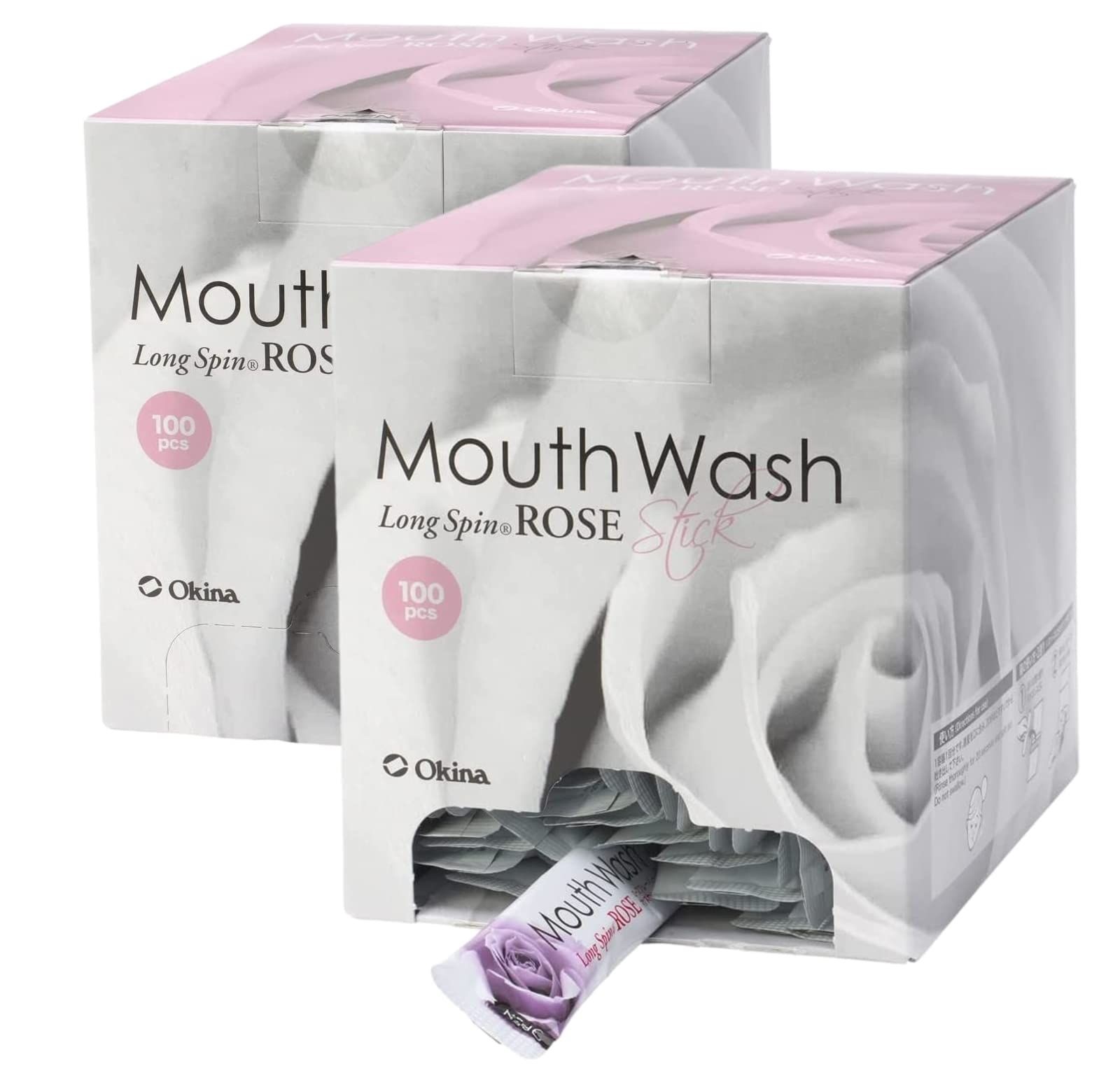 [해외] 일본 오키나 마우스워시 롱스핀 스틱 휴대용 가글 로즈 10ml 100개입 2박스