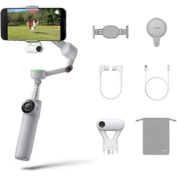 Insta360 [해외] 인스타360 Flow 2 Pro 짐벌 스테빌라이저 아이폰호환 안드로이드폰 호환 AI 트래킹 필라이트 내장 셀카봉 삼각대 브