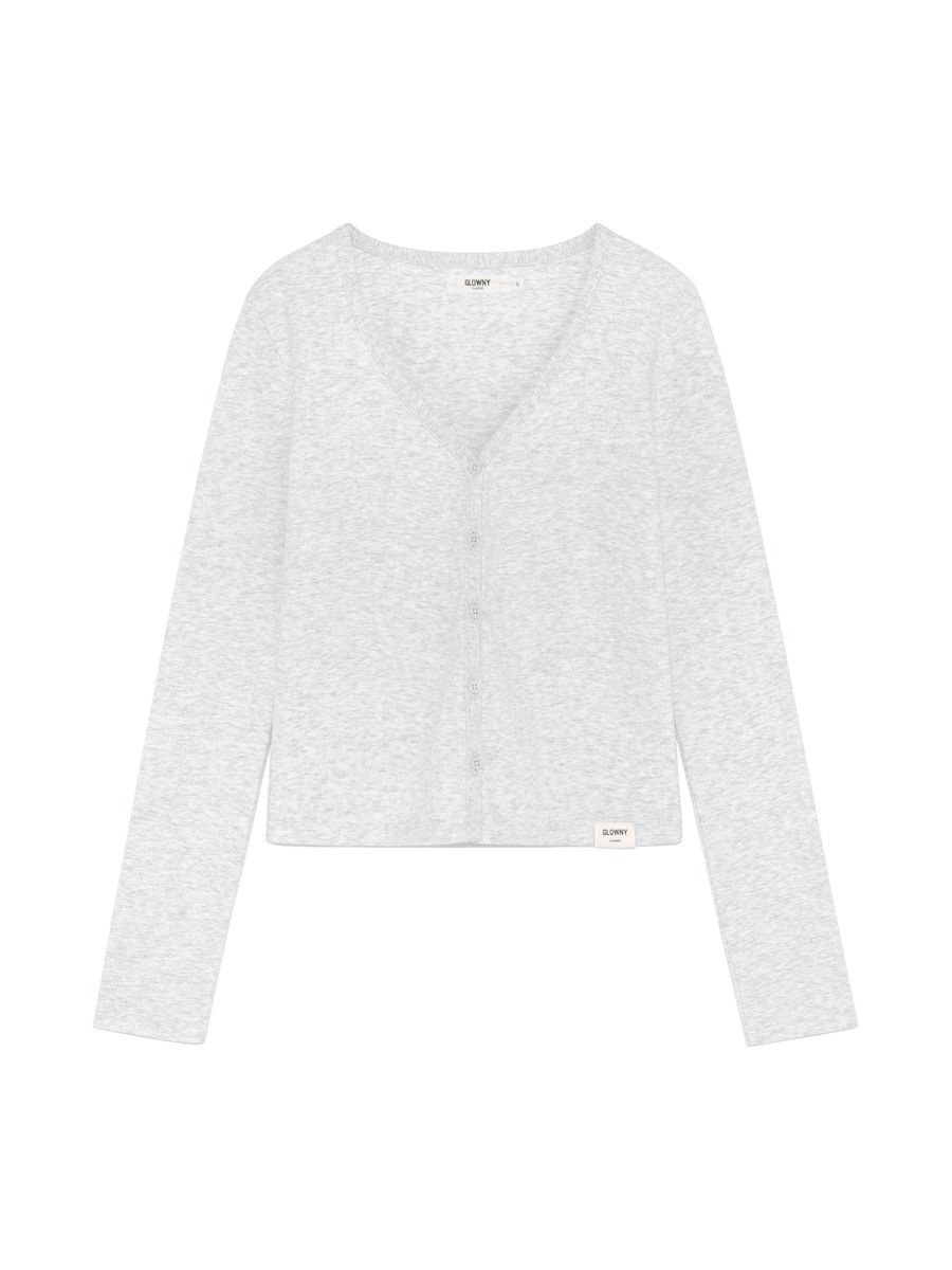 GLOWNY 글로니 G CLASSIC V-NECK CARDIGAN (WHITE MELANGE) 5859221 GC26SPCD003WHM