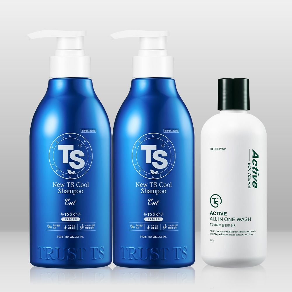 쿨링샴푸 지성 열감 증상완화 뉴TS쿨샴푸 500g x 2개+TS 액티브 올인원워시 300g 쿨케어세트