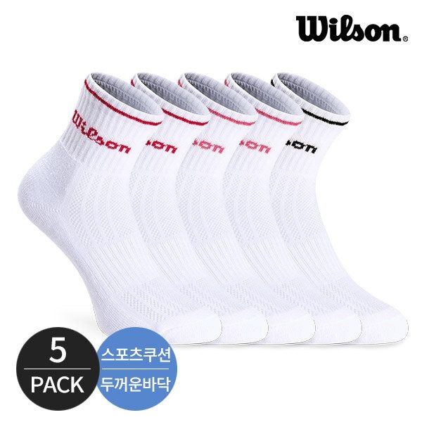 [패션플러스][윌슨]윌슨 여성 스포츠 쿠션 발등메쉬 라인포인트 중목양말 5P_MX