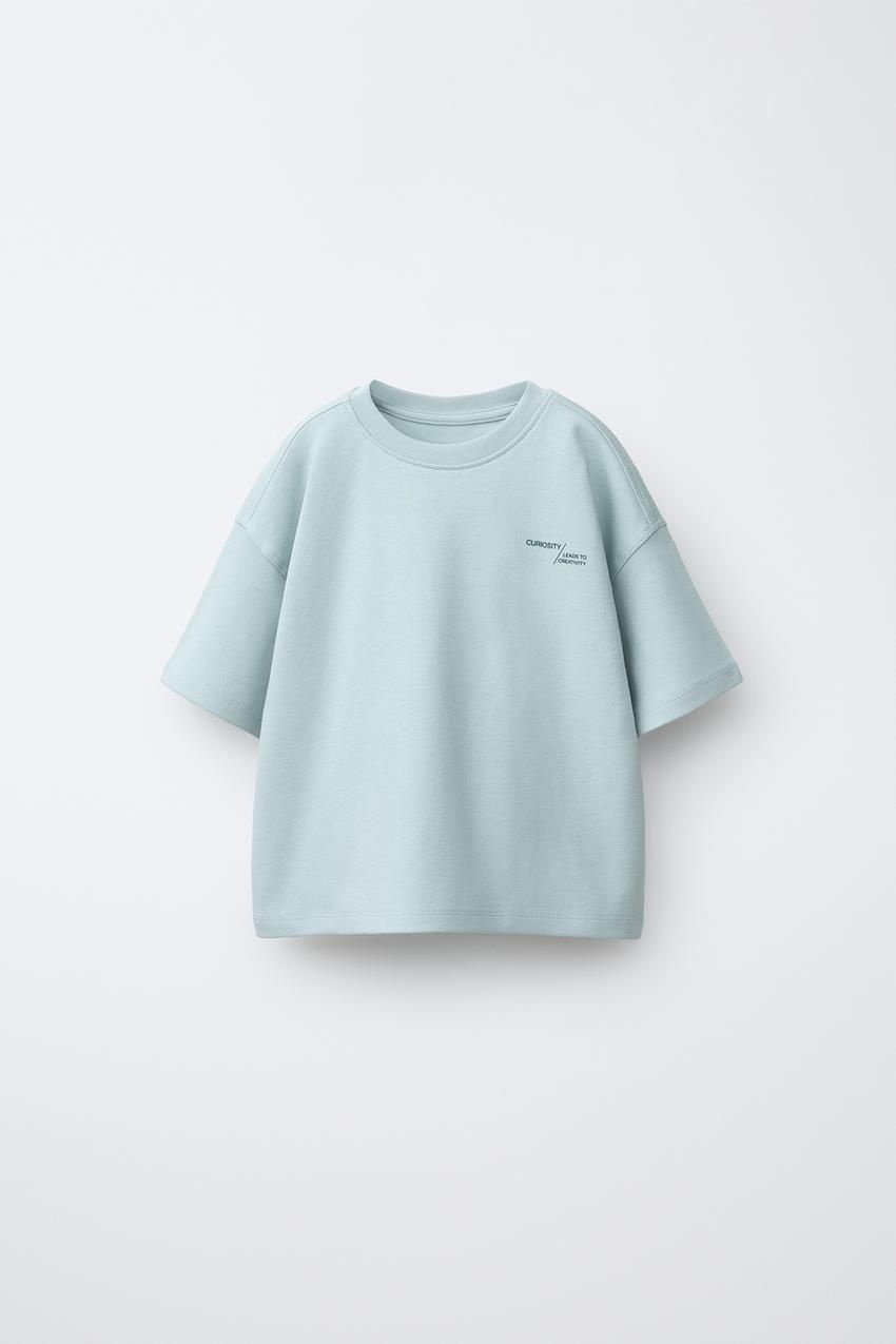 ZARA 자라 인터록 텍스트 티셔츠 - 파스텔 블루 0722939423 XSX782 UAG089