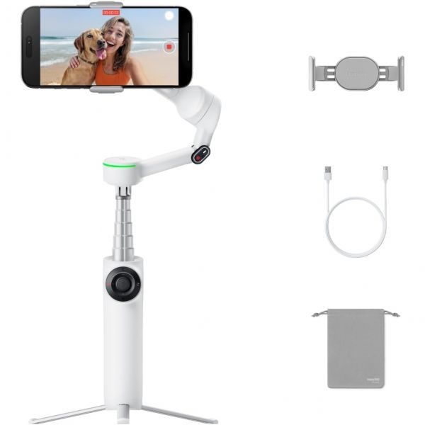 Insta360 스토어 방문하기 [해외] Insta360 Flow 2 Pro 화이트 - 업계 최초의 AI 폰 짐벌, 애플 도크 키트 포함, 선구적인 360º 팬 트래킹, 프리 틸트, 내장