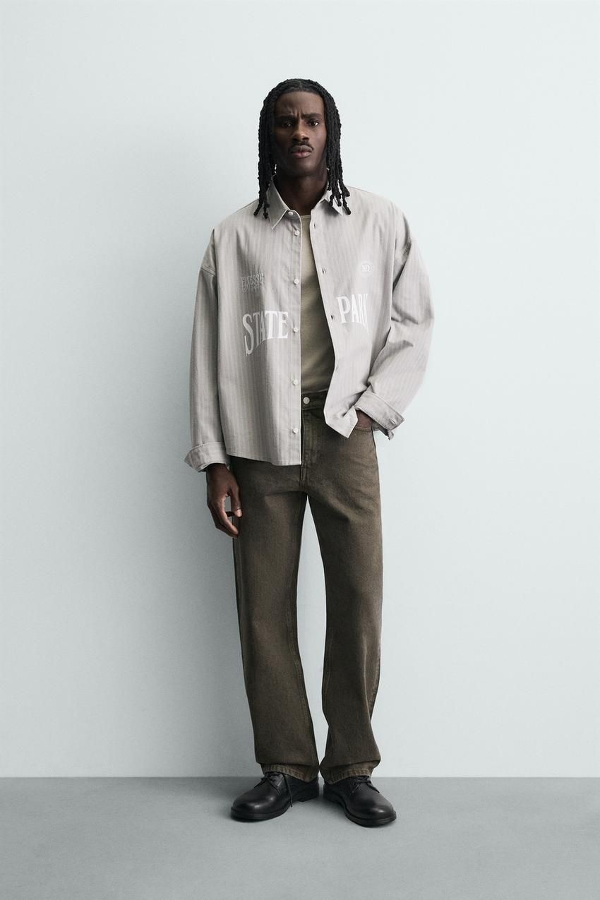 ZARA 자라 콘트라스트 자수 스트라이프 셔츠 - 그레이 7446405802 NJY910 XSX782