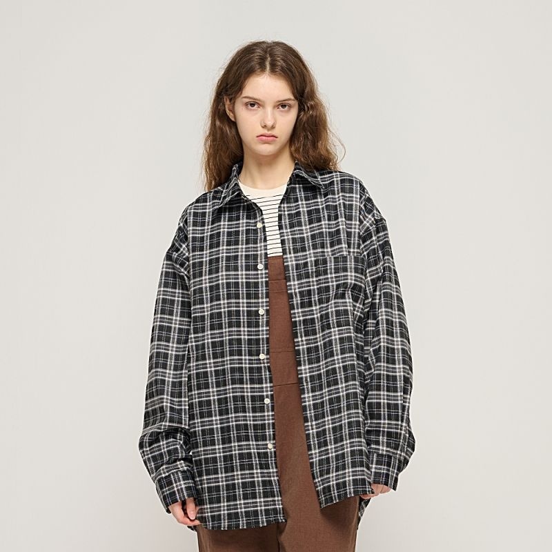 카고브로스 포 우먼 아메리칸 데일리 오버 체크셔츠 (블랙) - 블랙 CBW24F1001-블랙 a_rt