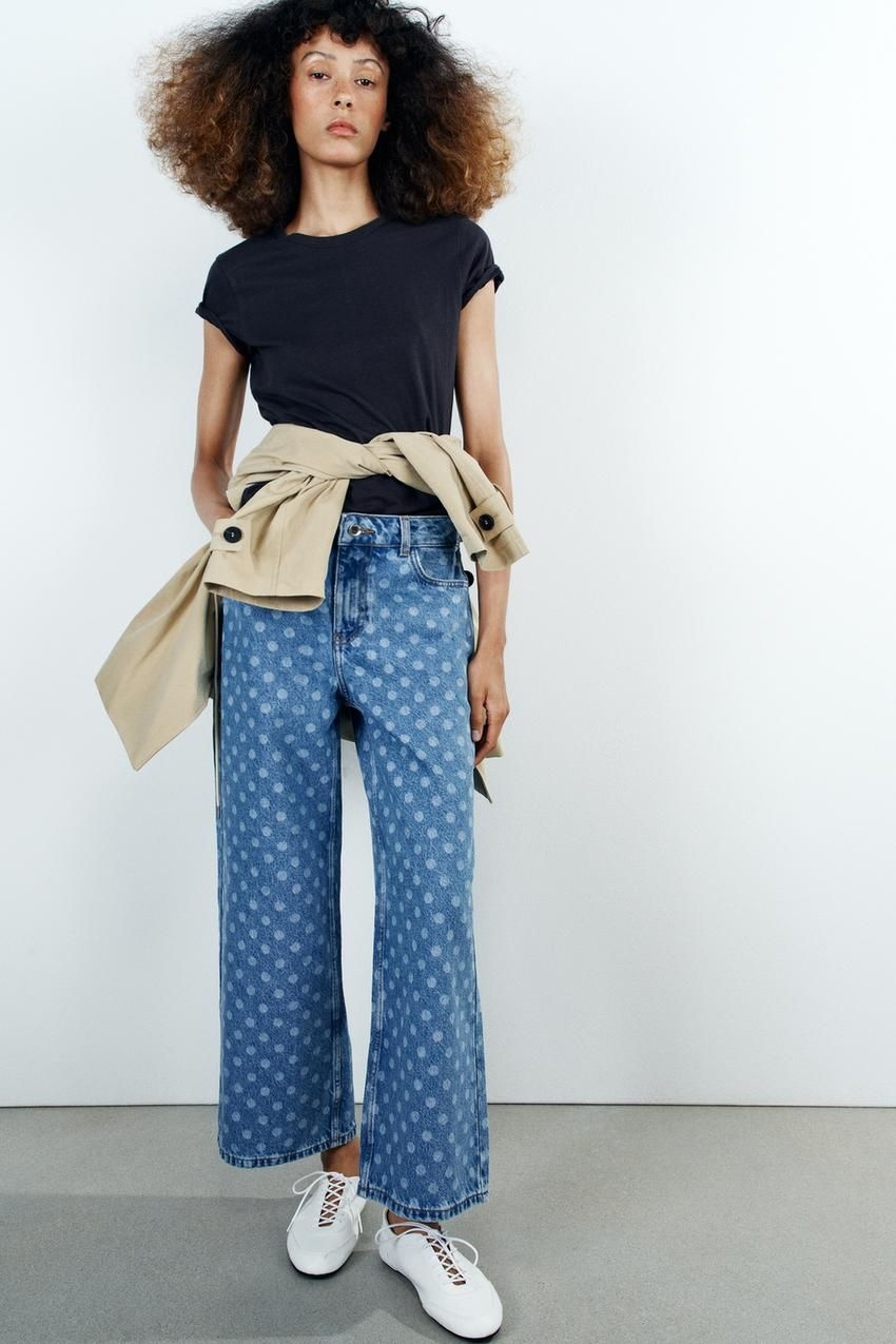 자라 ZARA JEANS Z1975 하이 도트 퀼로트 - 미디움 블루 6460/151/427 72L910 27C181