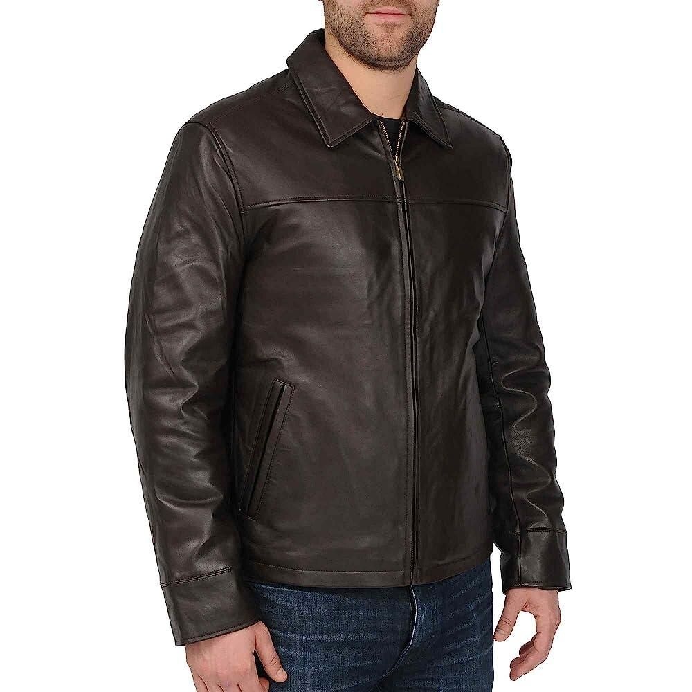 Excelled Leather [해외] Excelled Leather 남성용 빅 앤 톨 뉴질랜드 램스킨 가죽 클래식 오픈 바텀 재킷 브라운. 스몰 [호환]