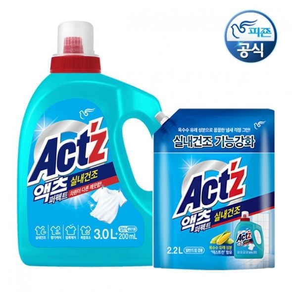 [온누리7%혜택]액츠 퍼펙트 실내건조 세탁세제 일반드럼겸용 3L+2.2L (액츠 퍼펙트 실내건조 세탁세제 일반드럼겸용 3L+2.2L + 1.5L 추가)