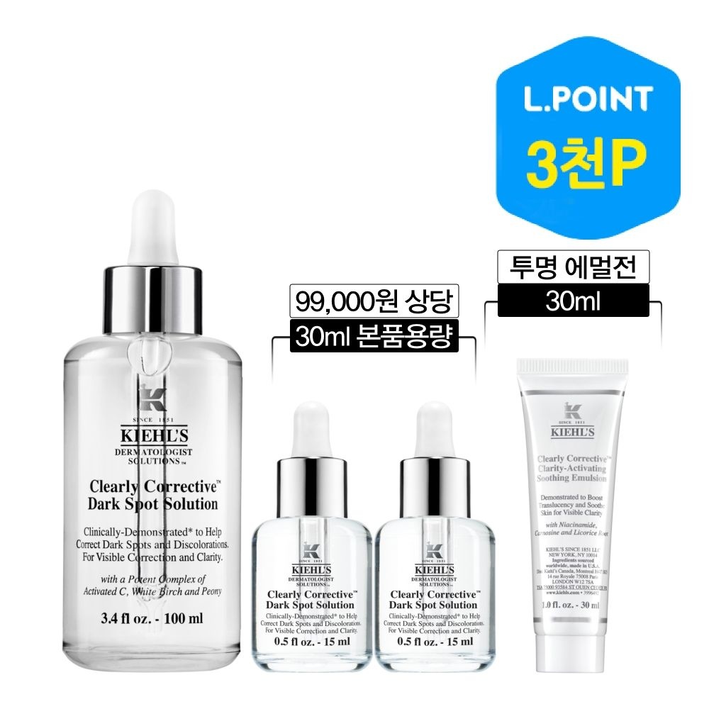 [롯데백화점] 키엘 [8적립] 키엘 속탄력 투명 에센스 100ml 세트 (+30ml, 에멀전 30ml)(+ L.POINT 3천점) LE1222112641