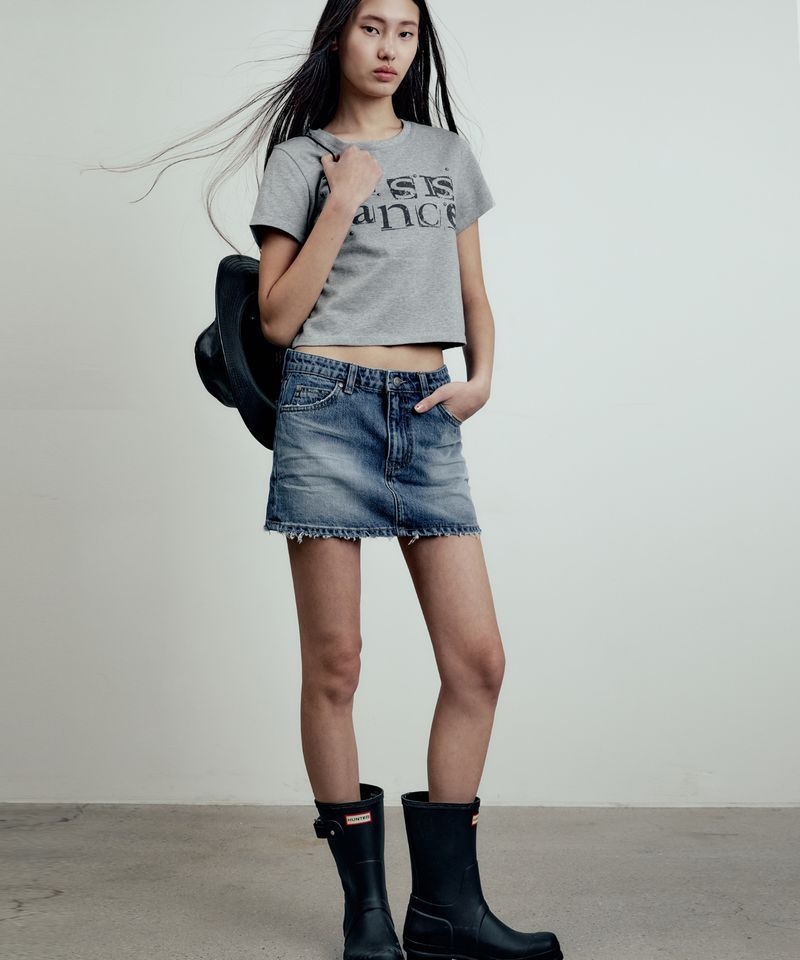 엘무드 LMOOD WOMEN 70s 미니멀 데님 스커트 워시드 블루 L5AD0016WB 3557441