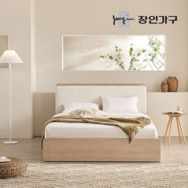 장인가구 (착불)[장인가구]가든 패브릭 쿠션헤드 LED 서랍형 수납침대 프레임 Q
