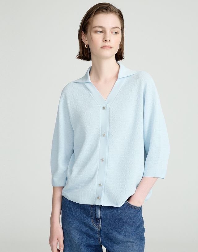 [25SS] [50%세일]블루 7부 브이넥 카라 가디건 DLSW5B397B1