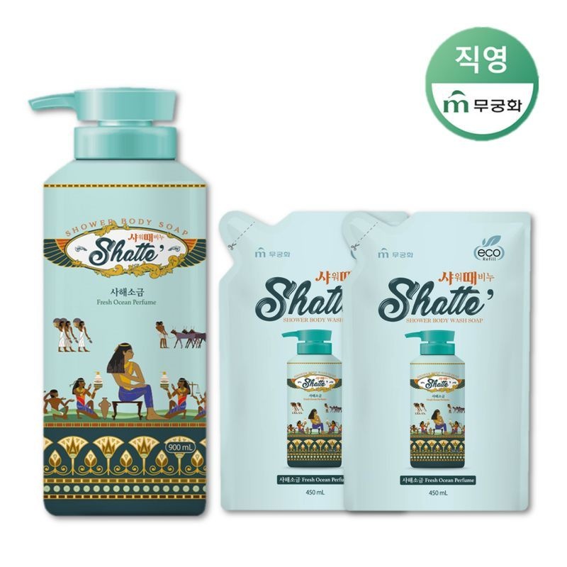 무궁화 샤워때비누 900ml 1개 + 450ml 리필 2개 (사해)