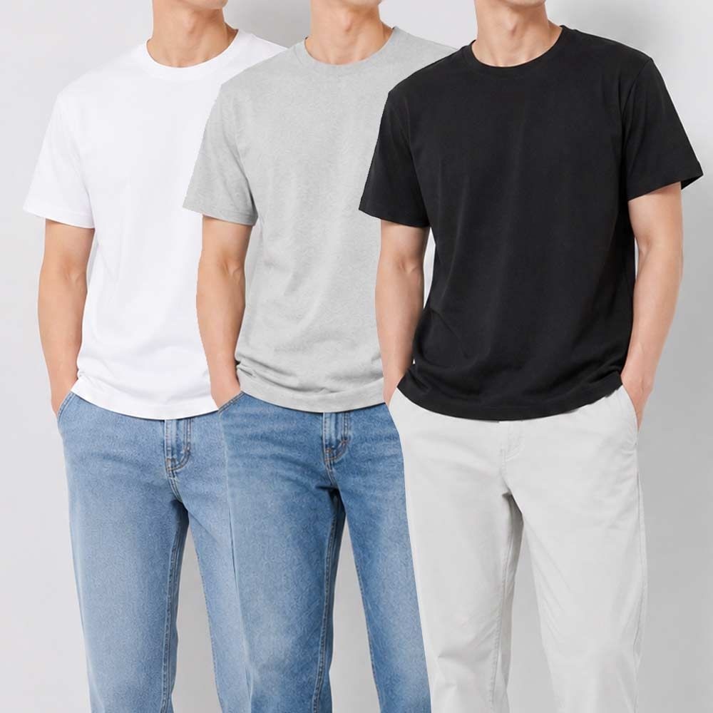 3장1세트 남성 여성 순면 라운드 면티 반팔티 무지 기본 티셔츠