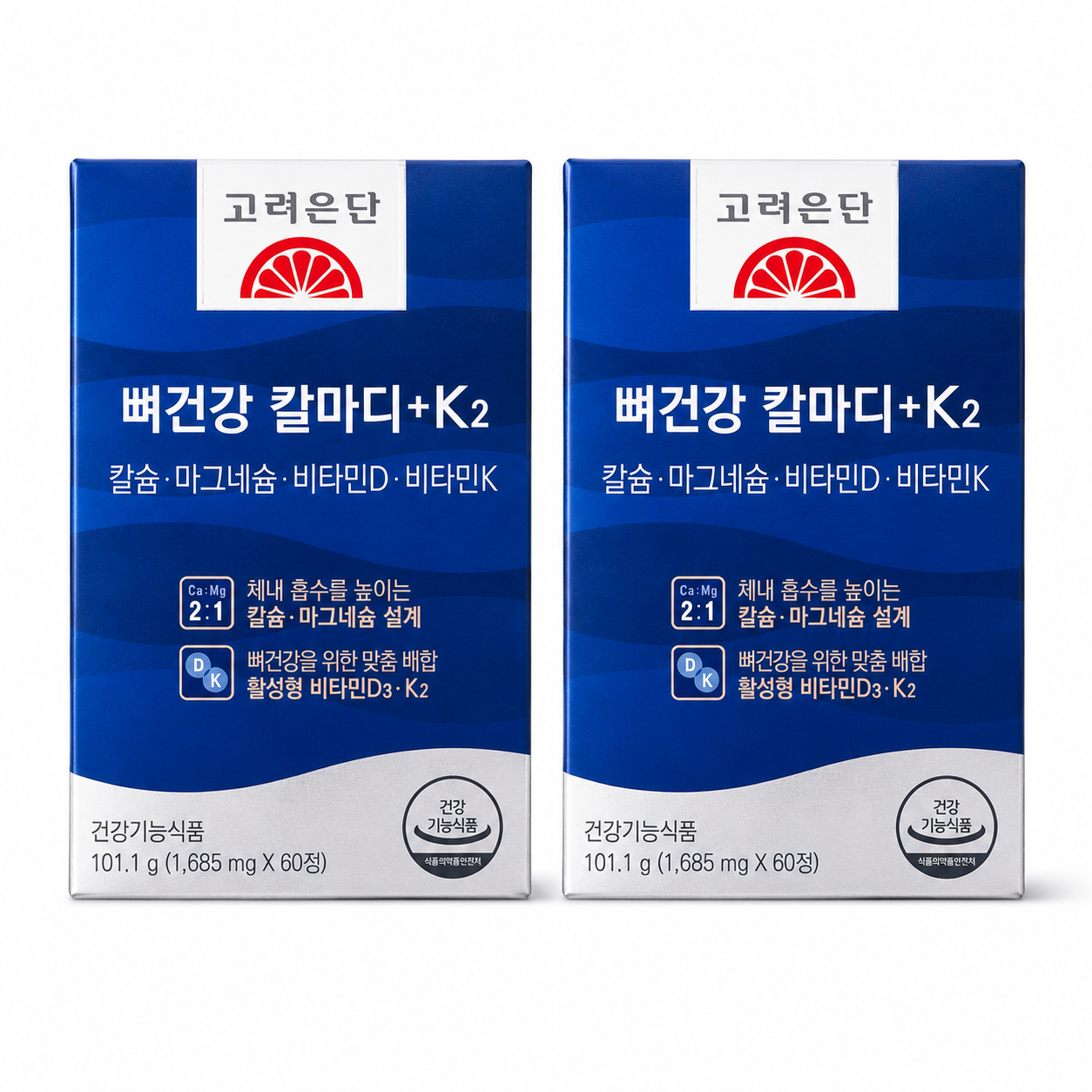 [온누리상품] 고려은단 뼈건강 칼마디+K2 칼슘·마그네슘·비타민D·비타민K 60정 X 2개 하루템