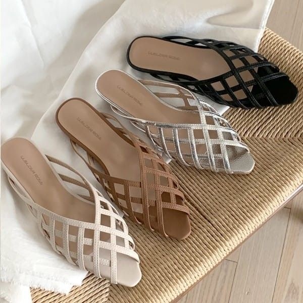 컴온슈 컴온슈 브리치 쥬베르 스틸레토 메시 가죽스트랩 썸머 플랫 뮬 슬리퍼 (2cm)255사이즈까지136331