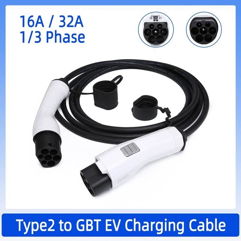 UnKnown [해외] 전기차충전기 EV 충전 케이블 Type2 ~ GBT 7.2kw 22kw 중국 GB/T 소켓이있는 전기 자동차 용 유형 2 충전기와 호환 가능